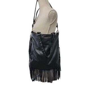 Christioan Seriano By Payless Vintage Black Large Fringe Crossbody Bag